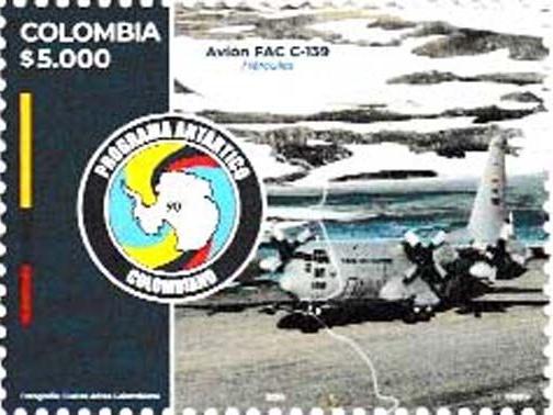 20 Kolumbien - Einzelmarke aus Block/Kleinbogen mit 4 Werten, noch ohne Mi.-Nr., Beispielabbildung: Lockheed C-130H Hercules