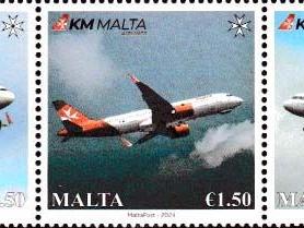 23 Malta - 3-wertige Serie „KM Malta Airlines“, Mi.-Nr. 2280-62, Abbildung des Dreierstreifens