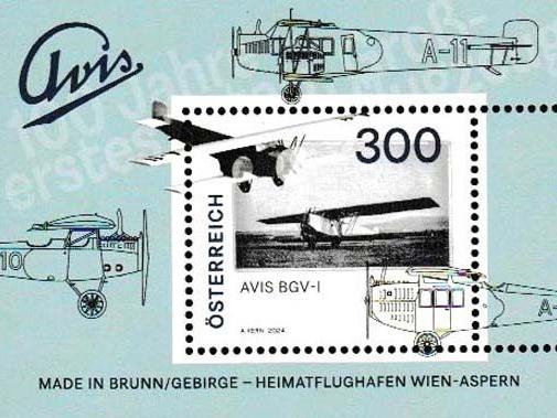 29 Österreich - Block 149(3794) „100 Jahre AVIS-Flugzeuge“, AVIS BGV-!, Vorderrumpf einer AVIS BV-I