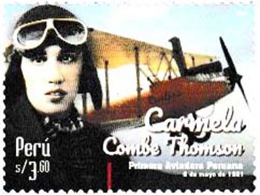 30 Peru - Einzelmarke „Carmela Combe Thomson“, noch ohne Mi.-Nr., Curtiss Oriole, Camele Combe Thomson